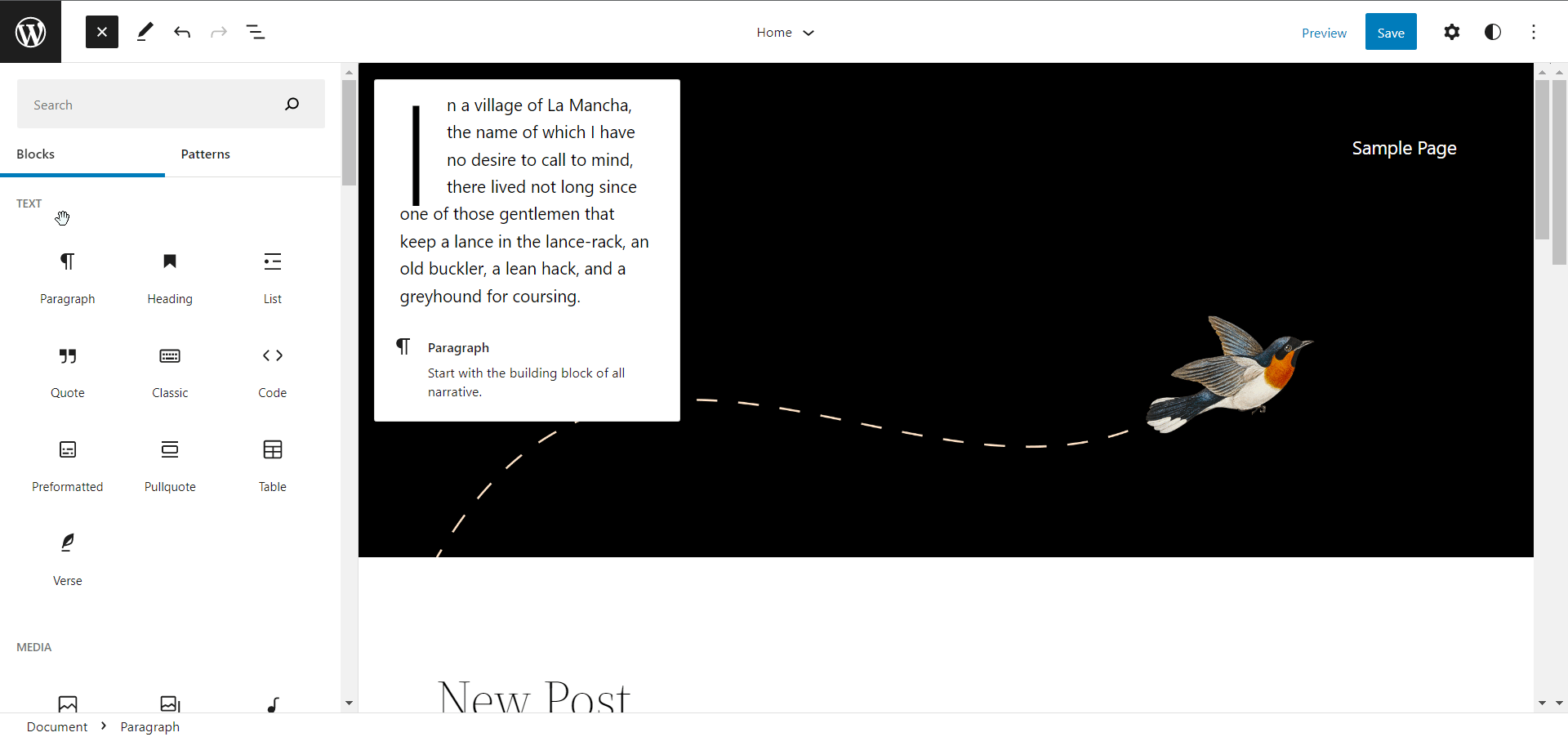 Block and Pattern tabs in WordPress 5.9