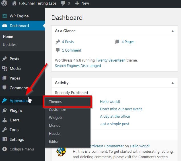 admin dashboard appearance themes on WordPress