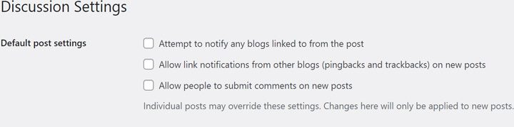 Discussion settings default post settings