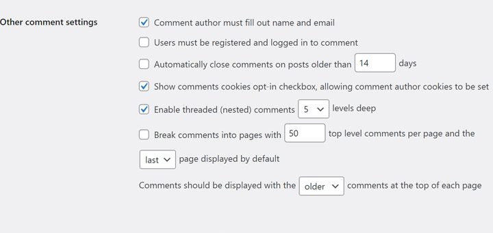 Discussions settings other comment settings