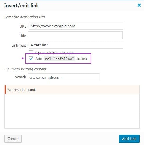 adding rel nofollow links in WordPress via plugin