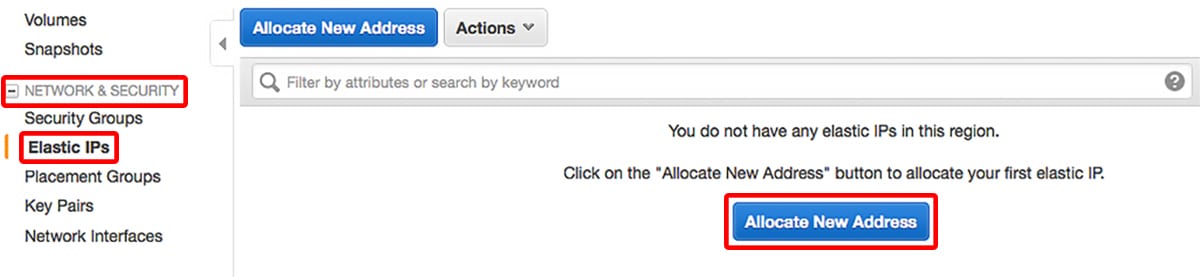 Allocate new elastic IP Address page