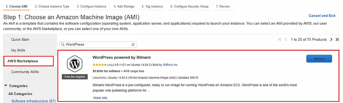 AWS Marketplace - Installing WordPress from AMI