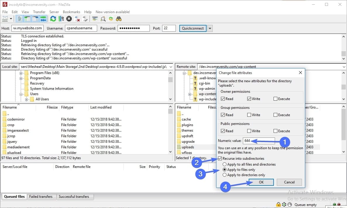 change file attributes 644