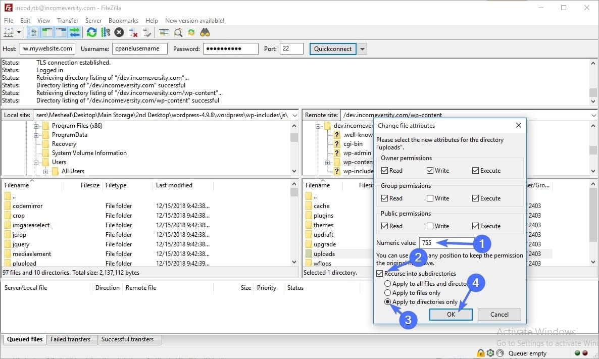change file attributes 755