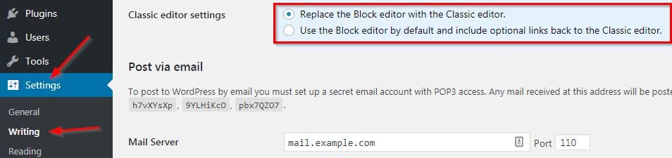 replace gutenberg editor with the classic editor in wordpress