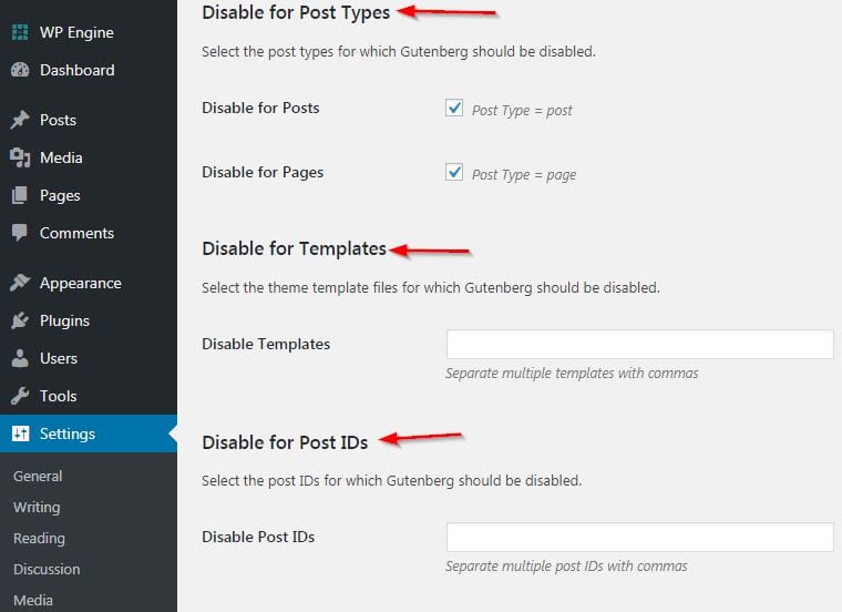 disable for post types