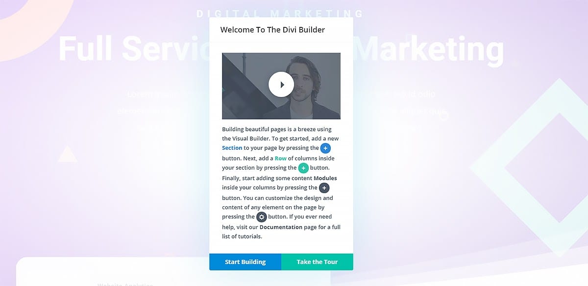 Divi Welcome Screen