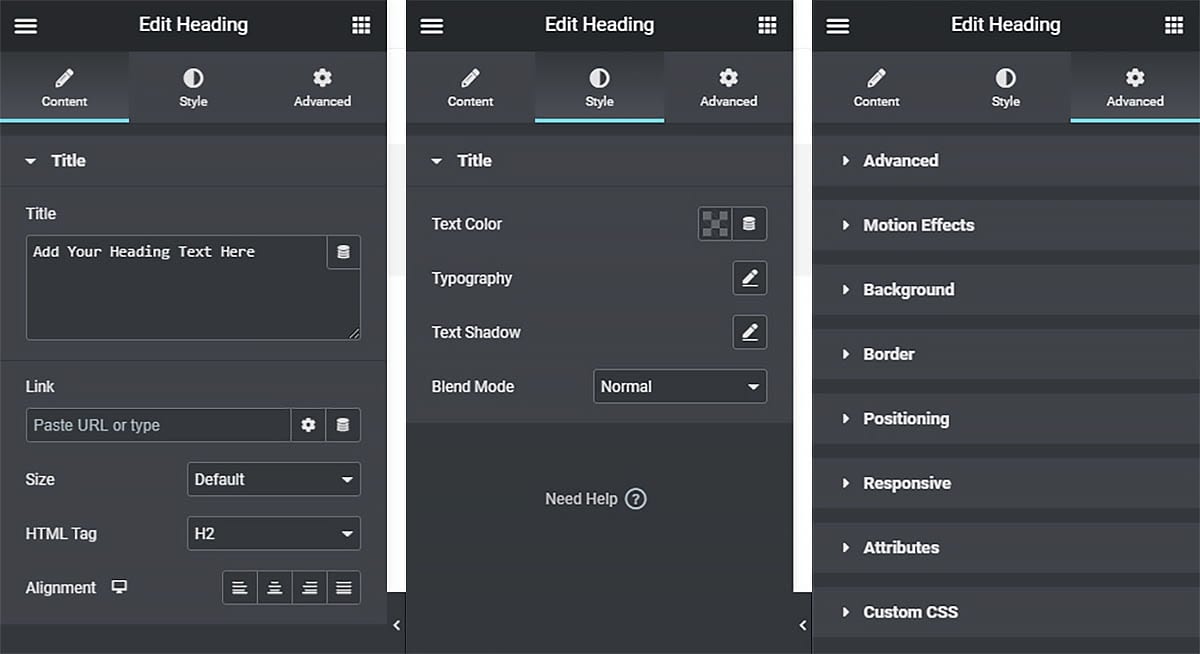 element heading - Elementor vs Divi