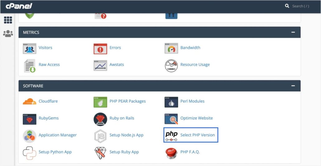 Select PHP version option
