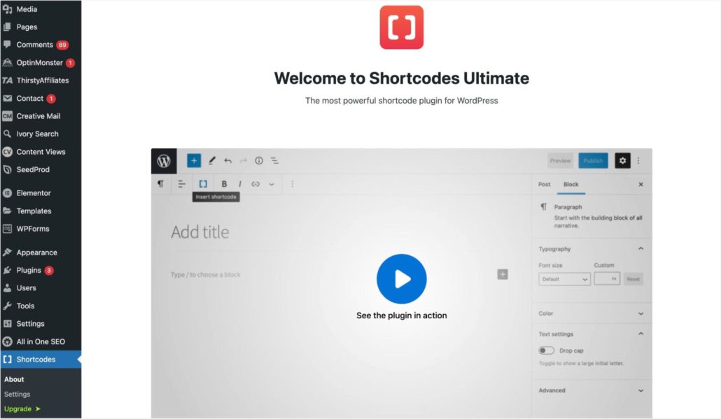 Shortcode menu