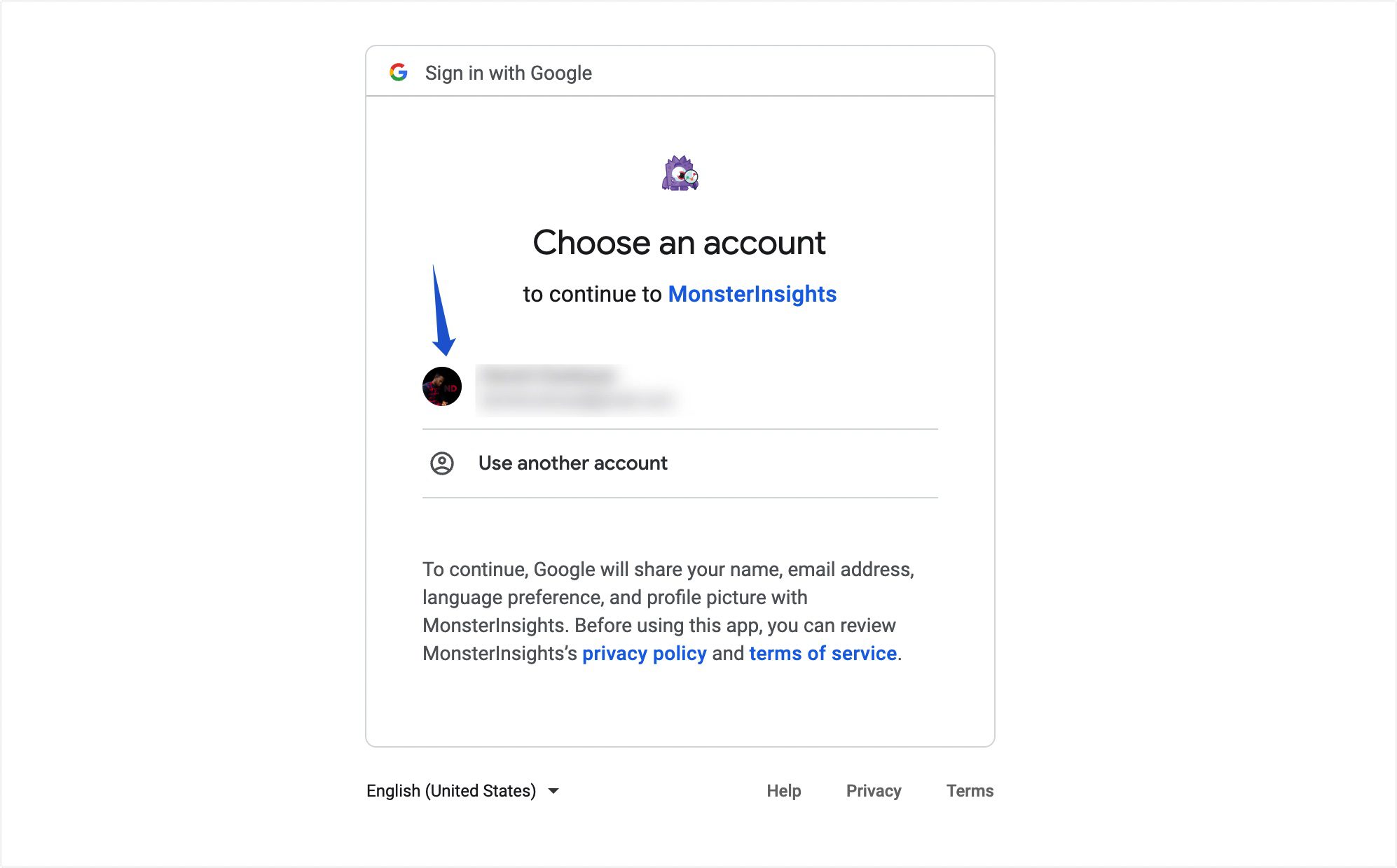 Choose Google account linked to GA4 property