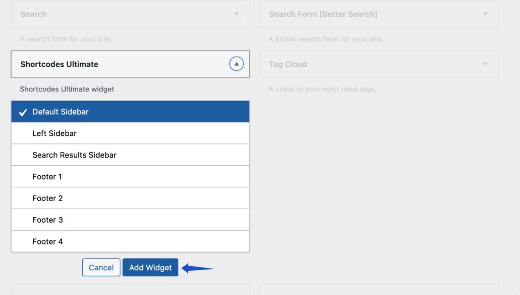 Click on Add Widget button