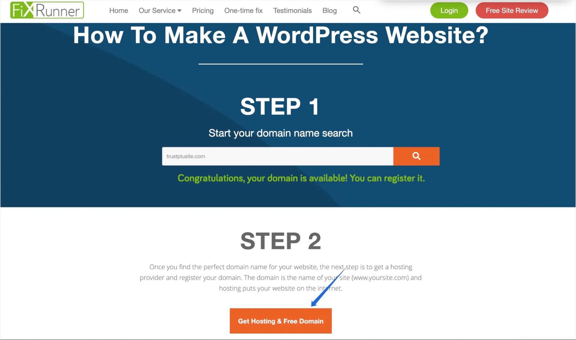 Click the Get Hosting and Free domain button