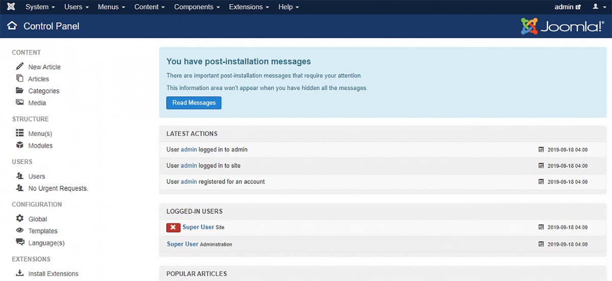 Joomla Control Panel