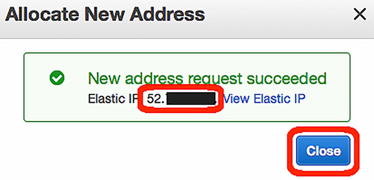 Page showing new elastic IP that you just created