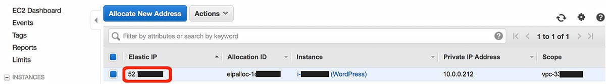 Page with elastic IP