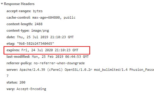 response headers expires - specify a cache validator