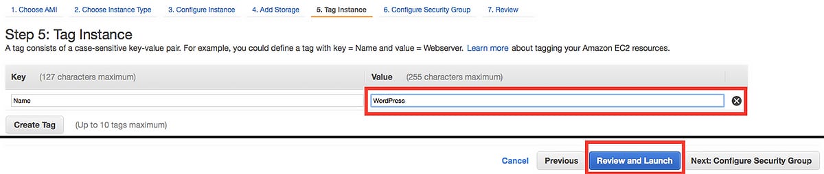 key-value pair for instance: Hosting WordPress on Amazon Web Services