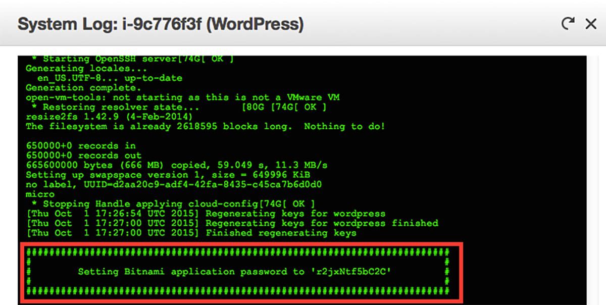System log with WordPress password: hosting on Amazon Web Services
