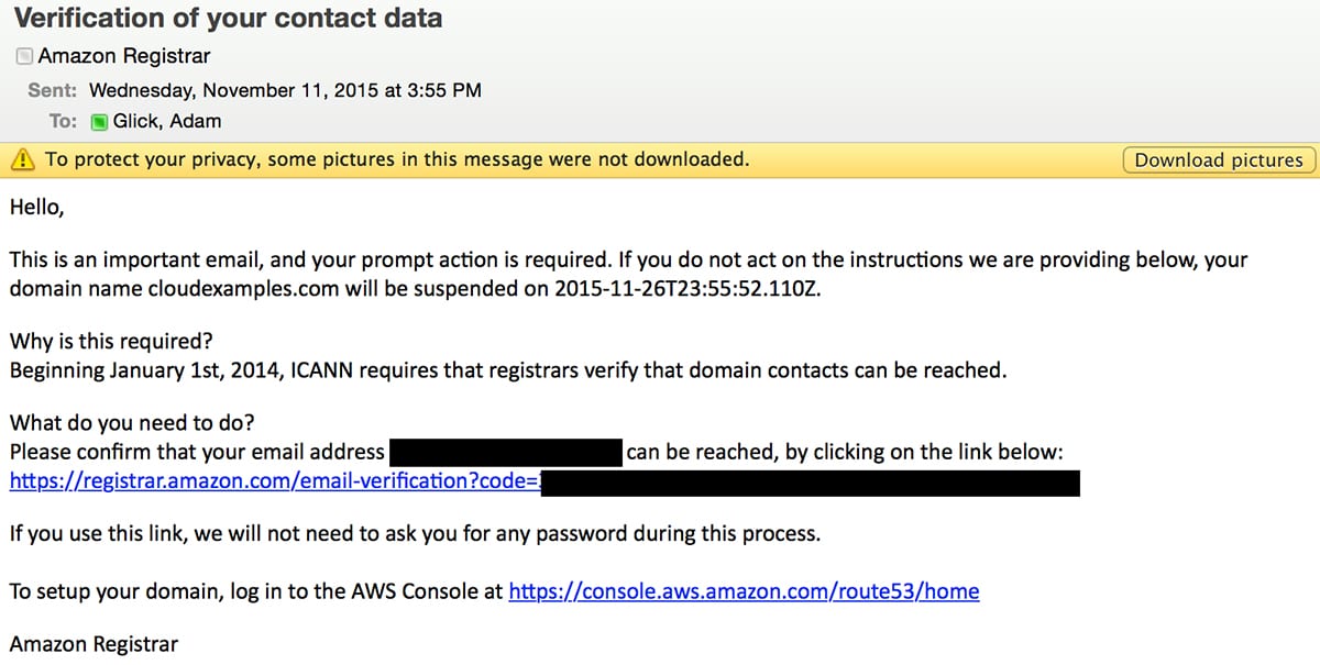 Verification of your contact data page