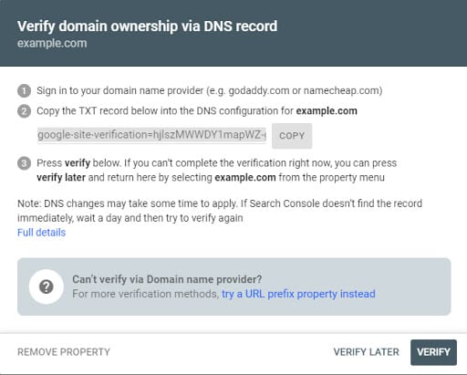 Google website verification - TXT code