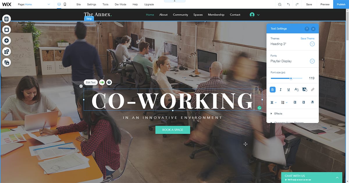 Wix visual editor