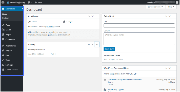 wordpress admin panel