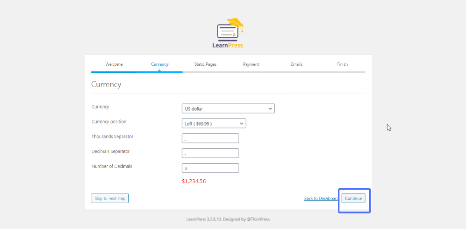 Currency settings sell online courses