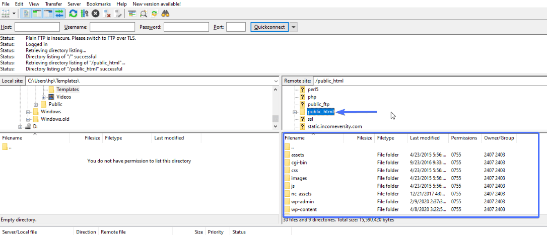 How to use FTP to update WordPress