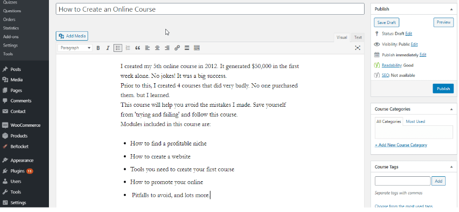 Adding a course title and description