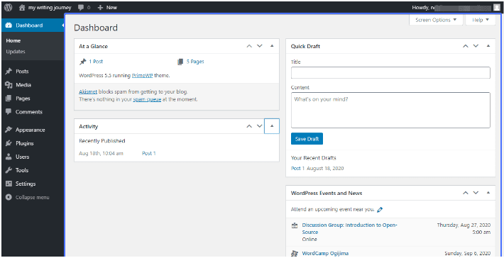 wordpress admin panel