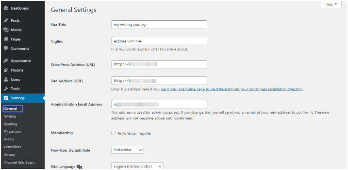 General settings