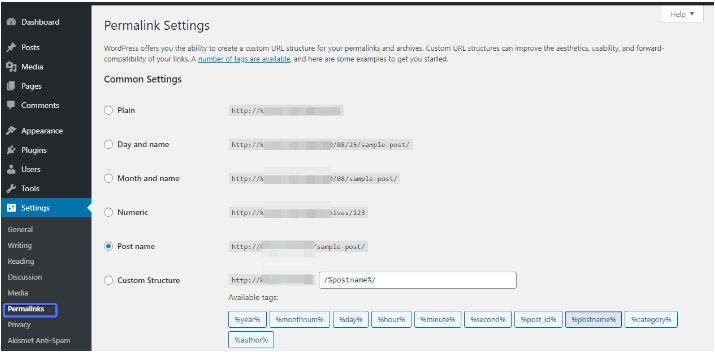 WordPress admin panel