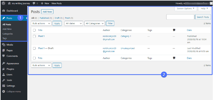 wordpress admin panel