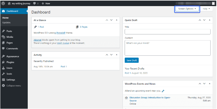 wordpress admin panel