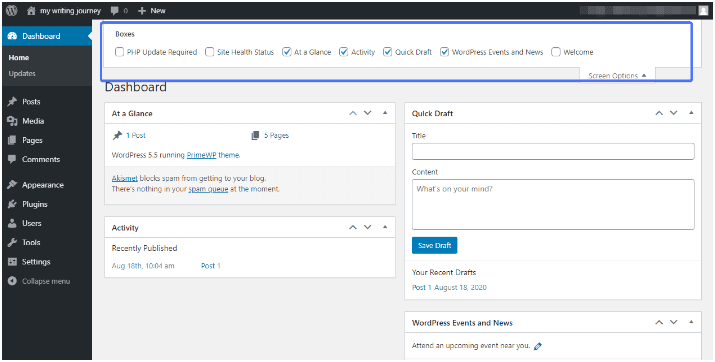 wordpress admin panel