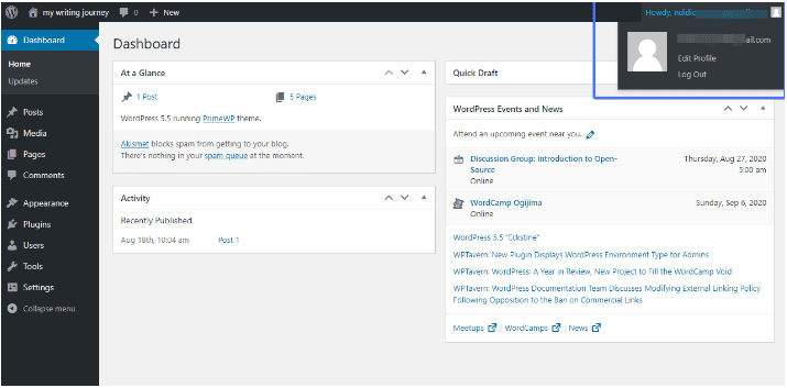 wordpress admin panel