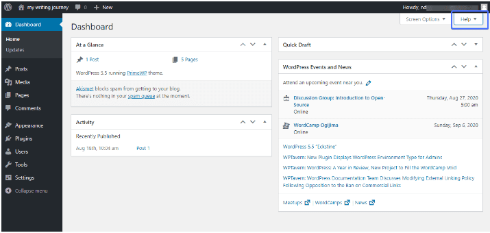 WordPress admin panel