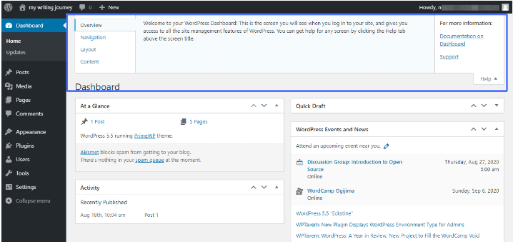 WordPress admin panel