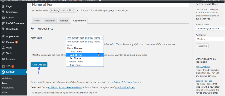 Customizing form style