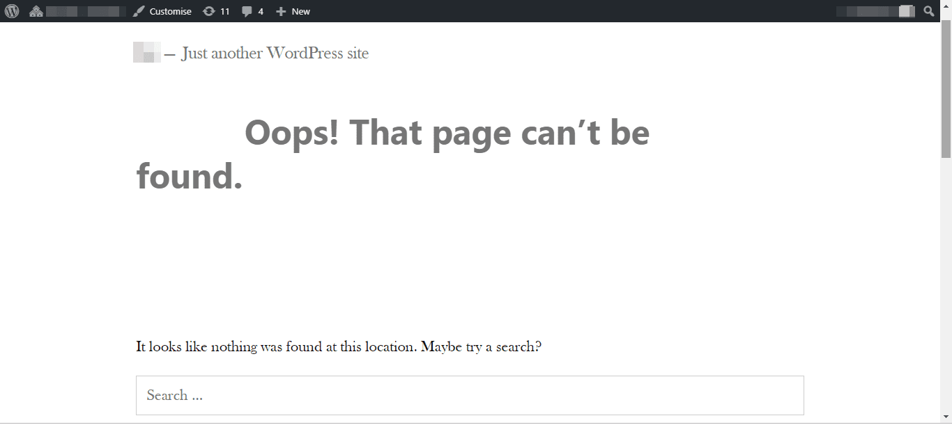 wp admin 404 error page