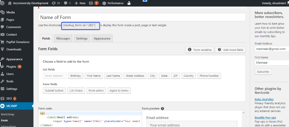 pasting shortcodes