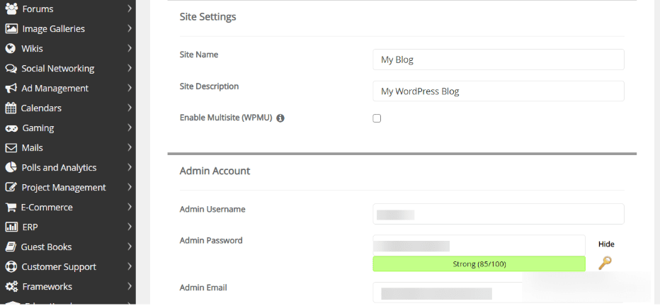 Configure your site - installing WordPress using one click installers