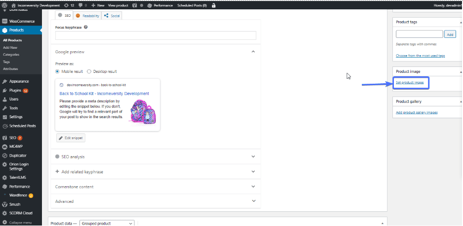 setting product's image - WooCommerce grouped products