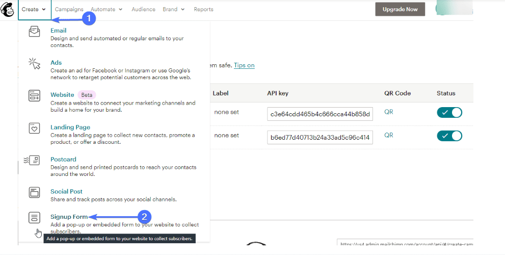 Create signup form without plugin: mailchimp for wordpress