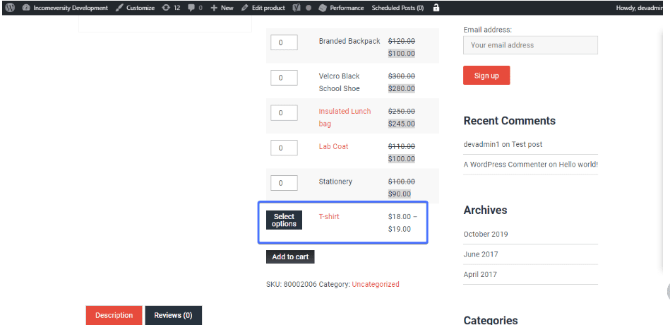 adding a variable product