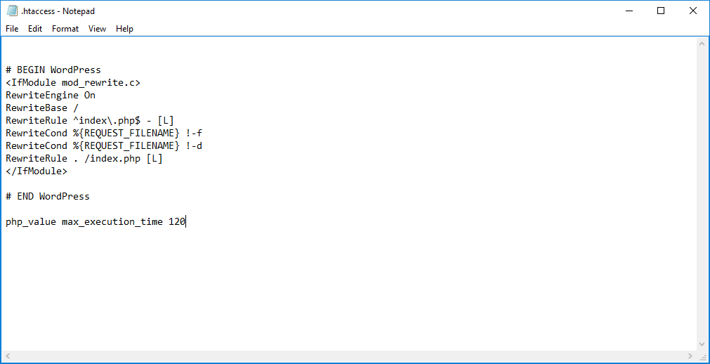 Add code to htaccess- fix fatal error maximum execution time exceeded in wordpress