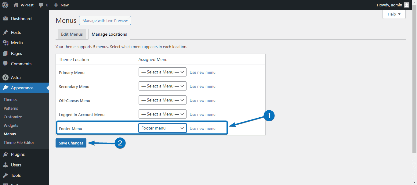 add new footer menu