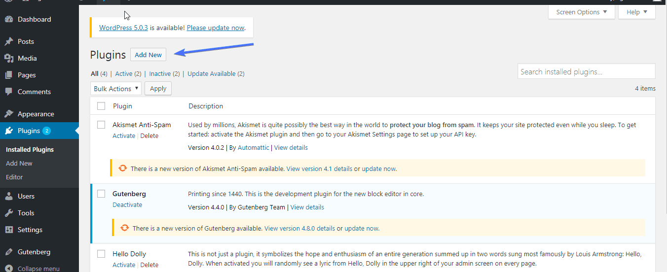 add new plugin on plugins page